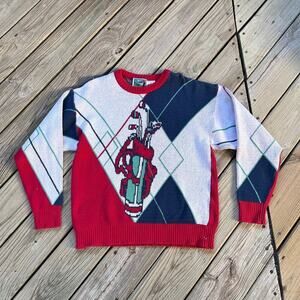 London Fog Men's Vintage Golf Sweater 80's Era Colorful Size M- RARE!
